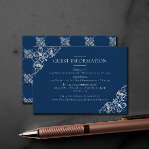 Art Deco Filigree Silver Navy Blue Guest Details Enclosure Card