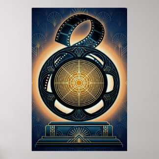 Art Deco Film Reel Reel Gold & Midnight Blue Poster