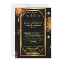 Art Deco Fireworks New Year's Eve Invitation