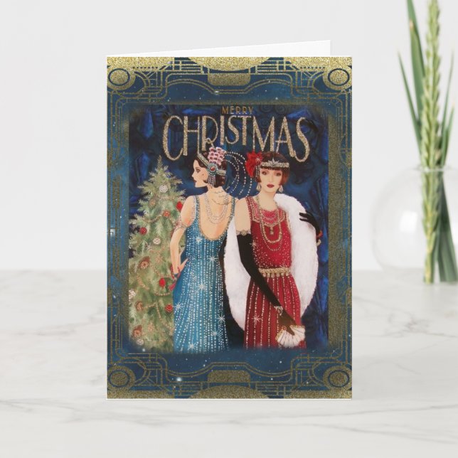 Art Deco Flapper 1920s Vintage Christmas Card (Front)