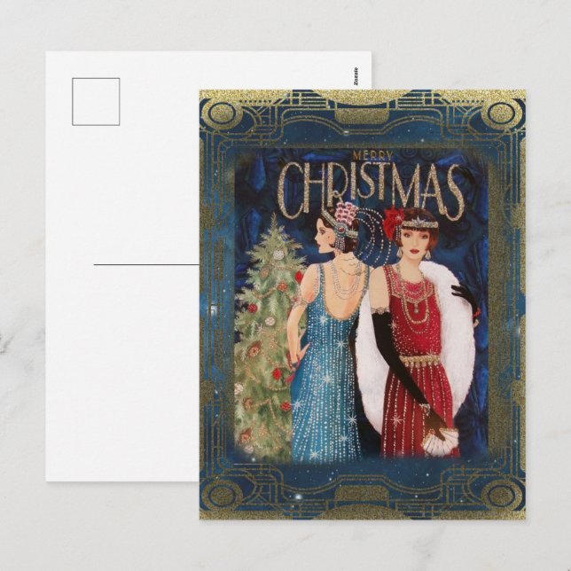Art Deco Flapper 1920s Vintage Christmas Postcard (Front/Back)