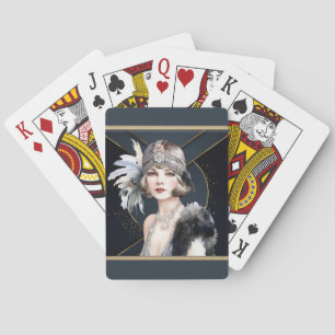 Art Deco Flapper Girl Playing Cards