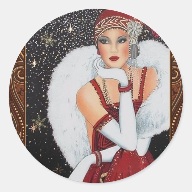 Art Deco Flapper Girl Sticker (Front)