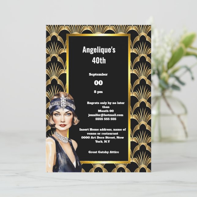 Art deco Flapper girls 1920's twenties brunette Invitation (Standing Front)