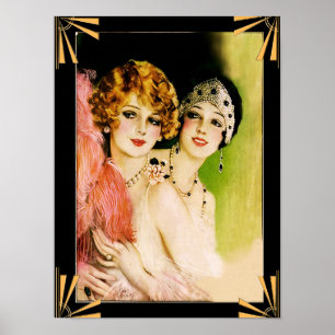 Art Deco Flapper ladies Poster. Poster