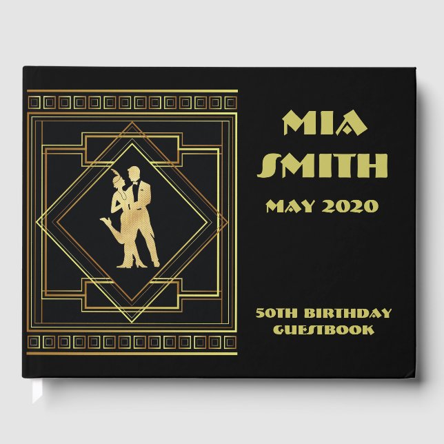 Art Deco flapper roaring twenties 50th birthday Guest Book (Front)