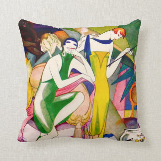 Art Deco Flapper Throw Pillow Green Colourful