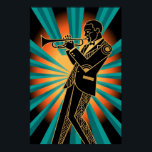 Art Deco Flapper Woman Portrait Gold Teal Poster<br><div class="desc">Capture the essence of the Roaring Twenties with this striking Art Deco portrait. Featuring a sophisticated flapper with a geometric bob haircut and a luxurious feather headpiece, she stands against a radiant orange sunburst and deep teal fan background. Framed by intricate black and gold geometric borders, this piece is the...</div>