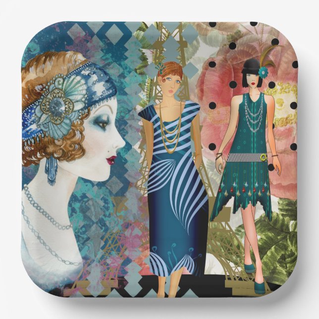 Art Deco Flappers   Paper Plate (Front)