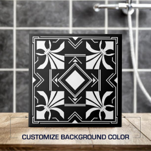 Art Deco Fleur-de-lis - black and white Tile