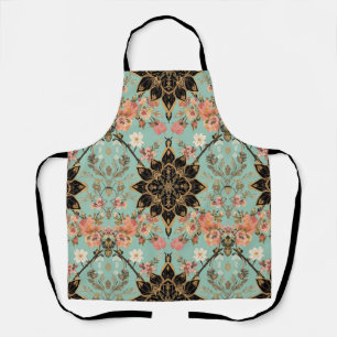 Art deco flora sage green abd pink pattern apron