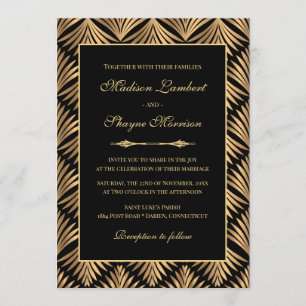 Art Deco Floral Black Gold Great Gatsby Wedding Invitation