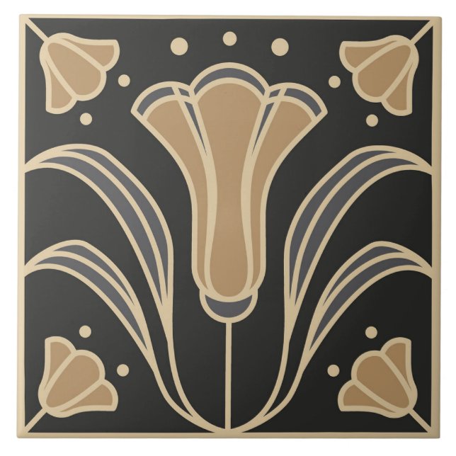 Art Deco Floral. Bluebell flowers 2  Tile (Front)