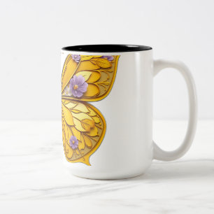 Art Deco Floral Butterfly Two-Tone Coffee Mug