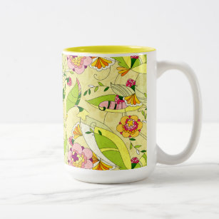Art Deco Floral Collage Two-Tone Coffee Mug