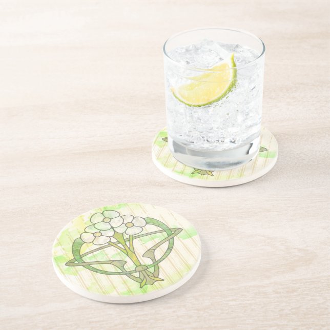 art deco floral design green wash coaster (Side)