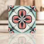 Art Deco Floral Design in Pink, Black, and Mint Tile<br><div class="desc">Make a bold statement with this Art Deco-inspired floral tile design. Featuring an intricate symmetrical pattern with pink, black, and mint green accents on a soft cream background, this tile blends vintage elegance with a modern flair. Perfect for creating stunning backsplashes, accent walls, or decorative interior touches, this design is...</div>