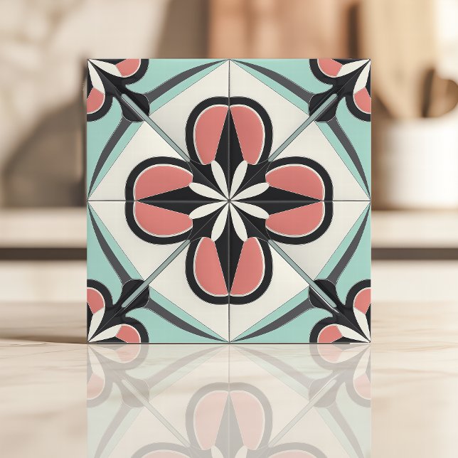 Art Deco Floral Design in Pink, Black, and Mint Tile (Creator Uploaded)