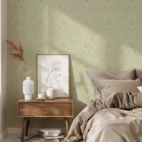 Art Deco Floral Feather Pattern Soft Sage Green