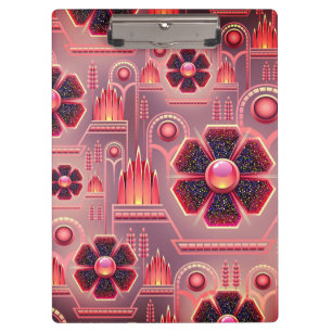 Art deco floral geometric pattern pink orange clipboard
