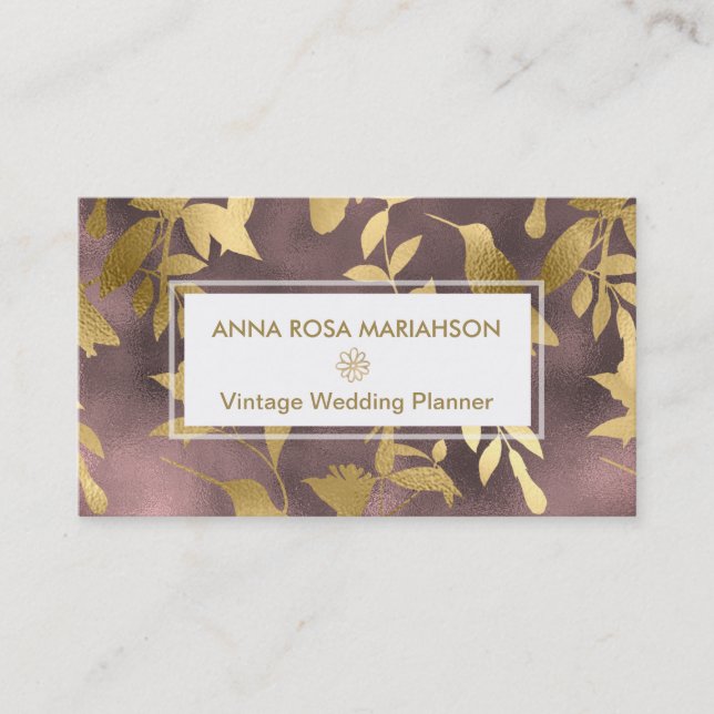 *~* Art Deco Floral Gold Bird Pattern Business Card (Front)