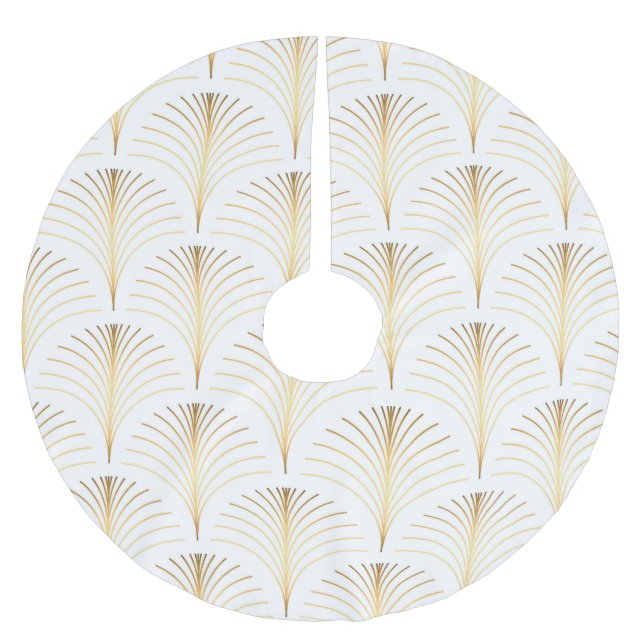 Art Deco Floral: Golden Elegance. Brushed Polyester Tree Skirt (Front)