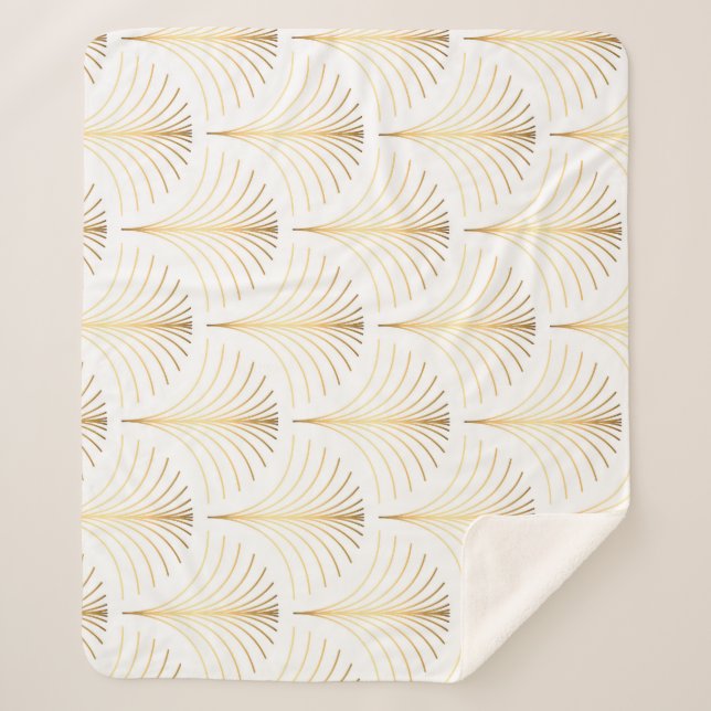 Art Deco Floral: Golden Elegance. Sherpa Blanket (Front)
