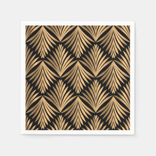Art Deco Floral Great Gatsby Black Gold Wedding Napkin