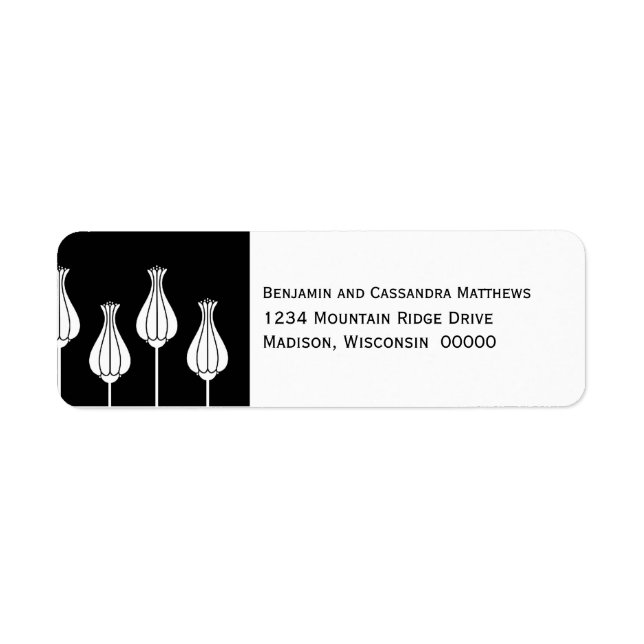 Art Deco Floral Return Address Labels, Black (Front)
