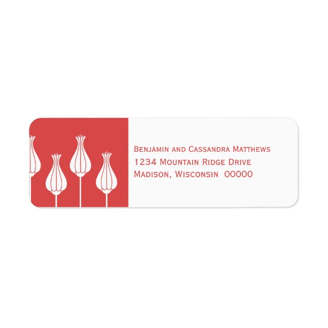 Art Deco Floral Return Address Labels, Red (Front)