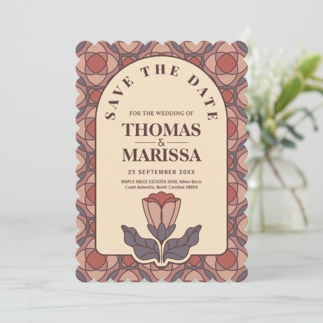 Art Deco Floral Save the Date QR Code Retro (Standing Front)