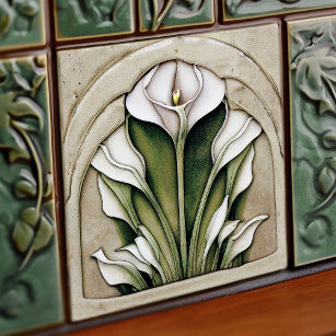Art Deco Floral Wall Decor Art Nouveau Ceramic Til Tile