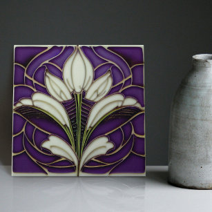 Art Deco Floral Wall Decor Art Nouveau Ceramic Til Tile