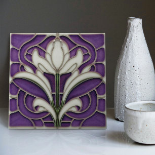 Art Deco Floral Wall Decor Art Nouveau Ceramic Til Tile