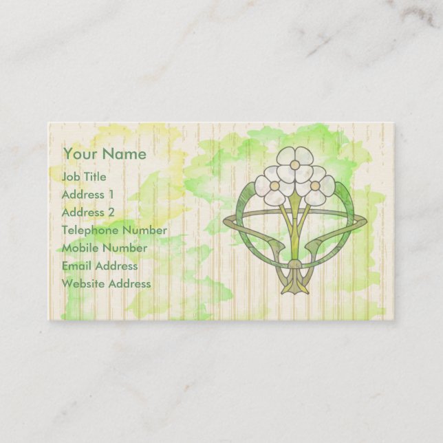 art deco floral water colour wash business card (Front)