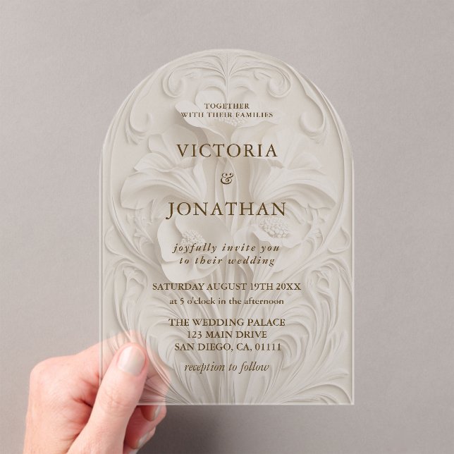 Art Deco Floral Wedding Acrylic Invitations (Insitu (Handheld))