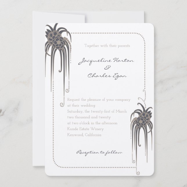 Art Deco Floral Wedding Invitation (Front)