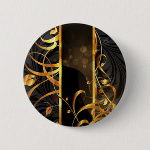 art deco flourish black and gold swirls 6 cm round badge