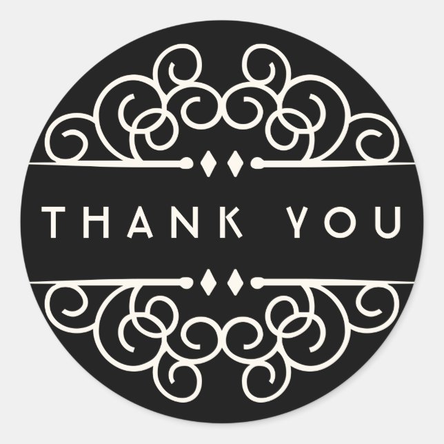 Art Deco Flourish Thank You Classic Round Sticker (Front)