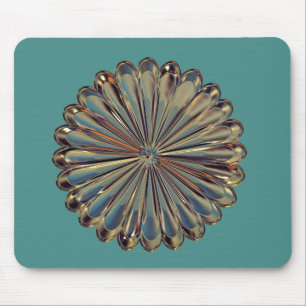 Art deco flower medallion teal and gold mouse mat