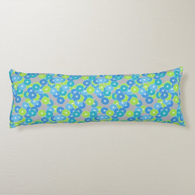 Art Deco flower pattern - blue and lime green Body Cushion (Back)