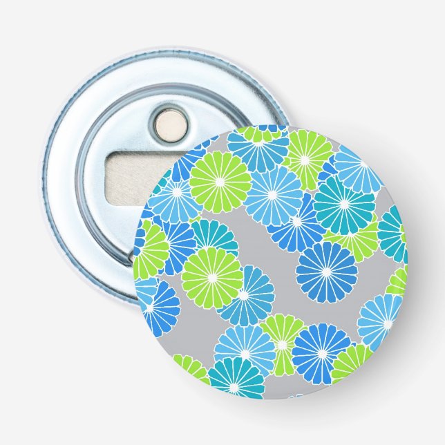Art Deco flower pattern - blue and lime green Bottle Opener (Front)