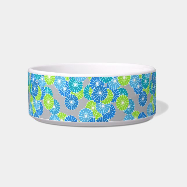 Art Deco flower pattern - blue and lime green Bowl (Left)