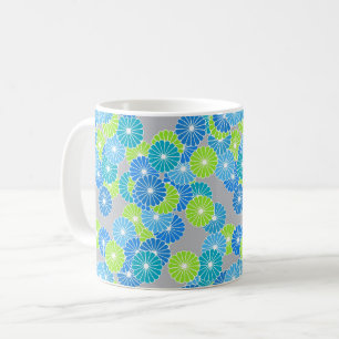 Art Deco flower pattern - blue and lime green Coffee Mug