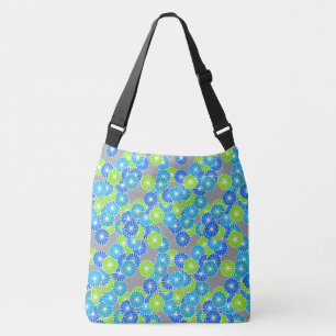 Art Deco flower pattern - blue and lime green Crossbody Bag