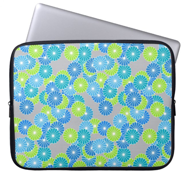 Art Deco flower pattern - blue and lime green Laptop Sleeve (Front)