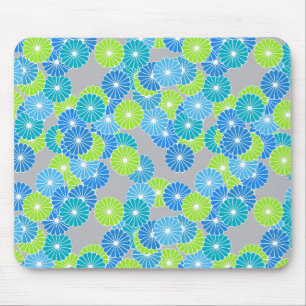 Art Deco flower pattern - blue and lime green Mouse Mat