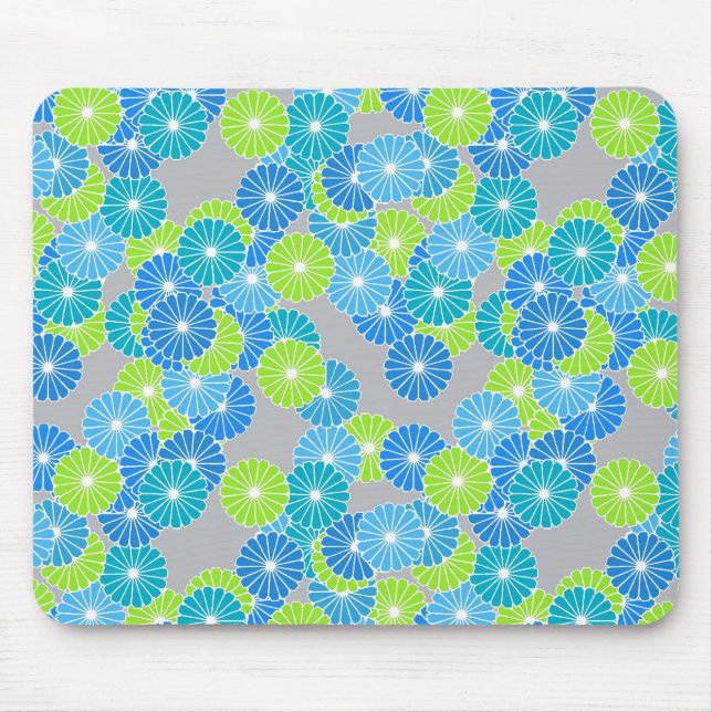 Art Deco flower pattern - blue and lime green Mouse Mat (Front)