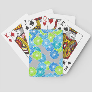 Art Deco flower pattern - blue and lime green Playing Cards
