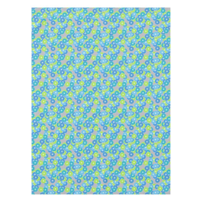 Art Deco flower pattern - blue and lime green Tablecloth (Front)